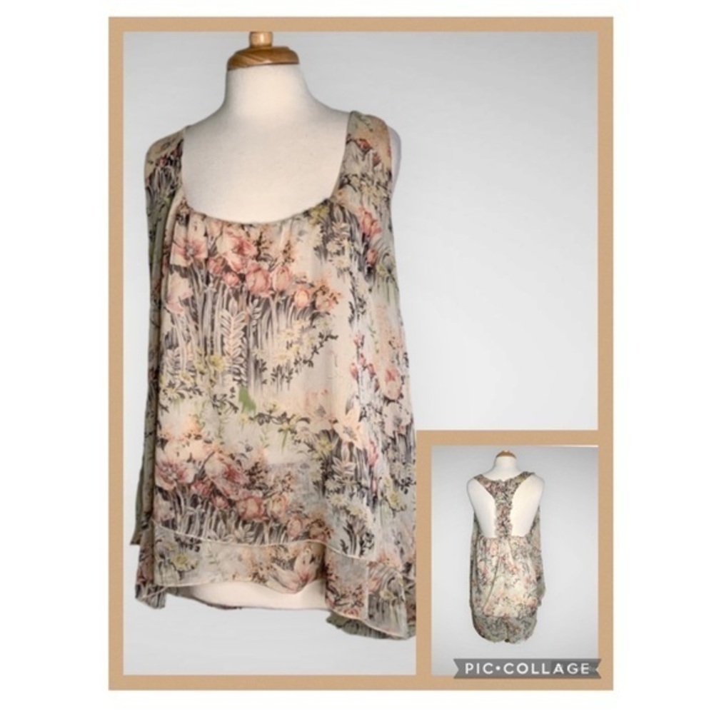 Nordstrom West Kei Floral Chiffon Ruffled Razorback Fit Tank Top XL